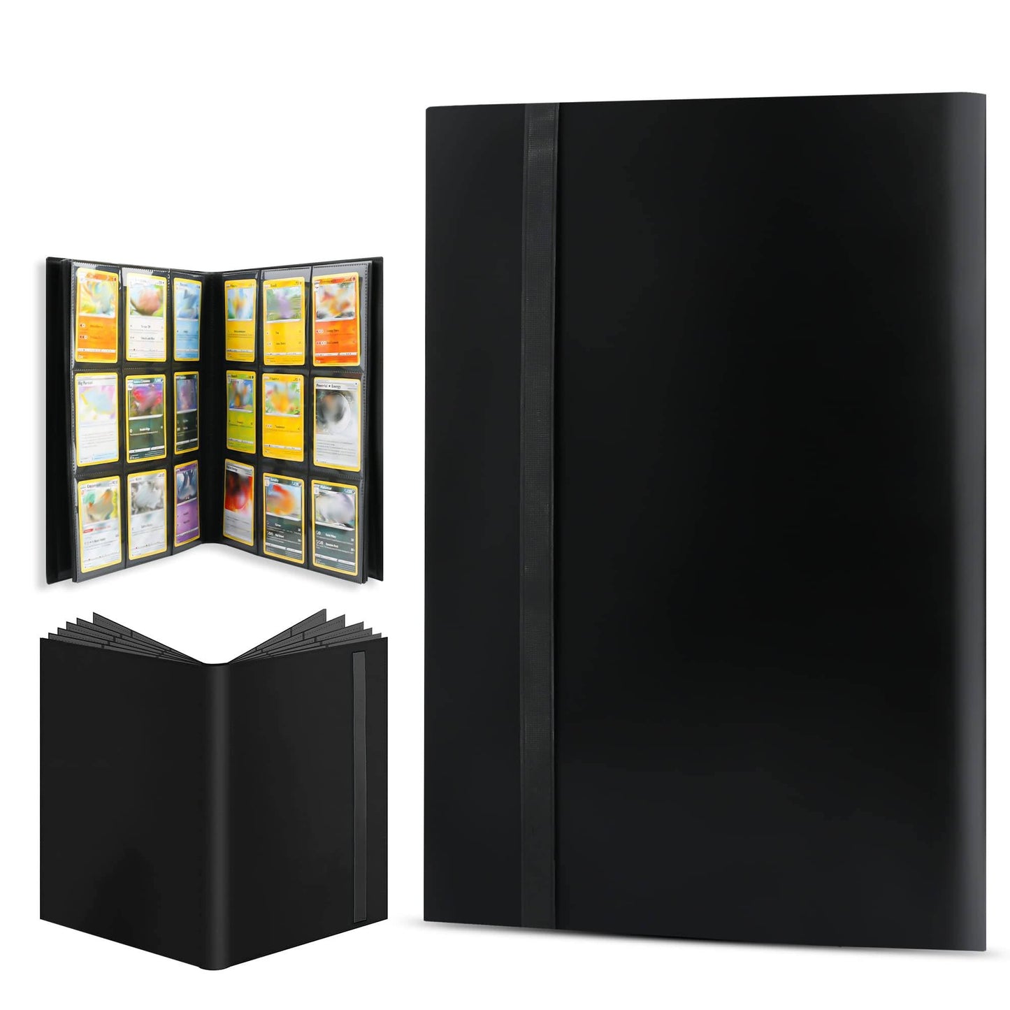 ACEUR Trading Card Binder with 360 Side Loading Pockets,9 Pockets Black Card Album Holder,High Qulity Card Folder for TGC,MTG, Baseball Cards, Yugioh