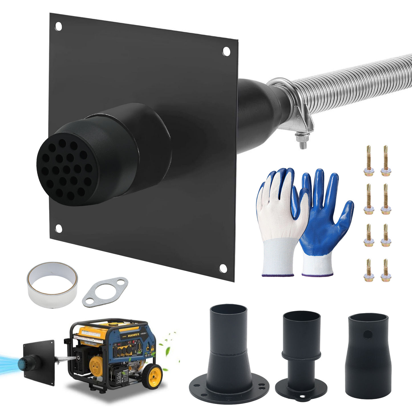 Generator Exhaust Extension Silencer Kit, Portable Generator Muffler Silencer Kit (Used in Shed Box) Exhaust Noise Reduce 80% (Silver, 25.51" Hose)