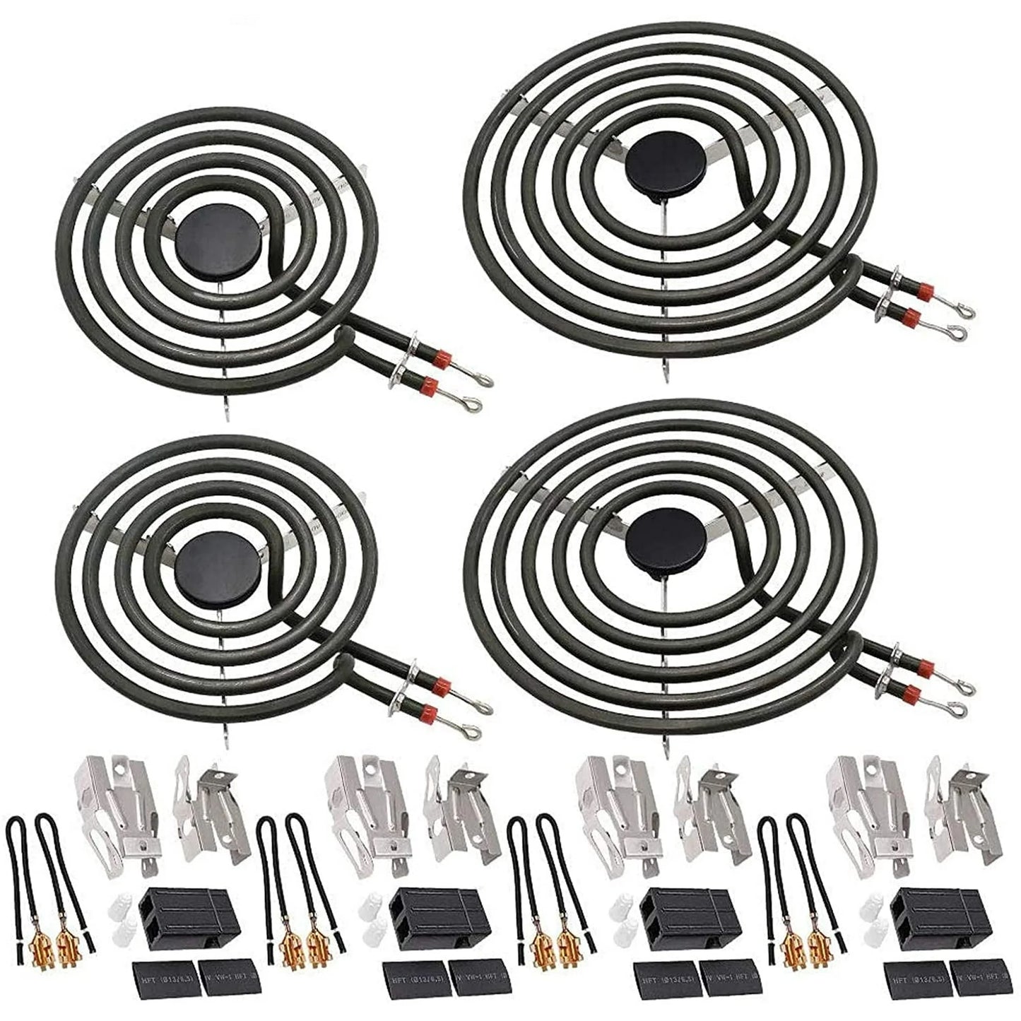 MP22YA Electric Range Burner Element Unit Set(2 pcs MP15YA 6" & 2 pcs MP21YA 8") with 4 Pack 330031 Surface Element Receptacle Kit by Beaquicy - Replacement for Whirlpool Ken-more