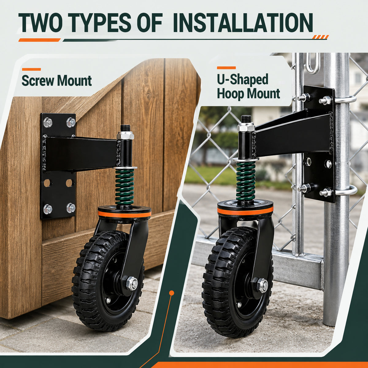 Hohnezl 6'' Heavy Duty Gate Wheel, 500 lb Capacity to Support Sagging Gates, 360° Swivel Spring-Loaded Caster for Metal Tube Gates and Wooden Gates