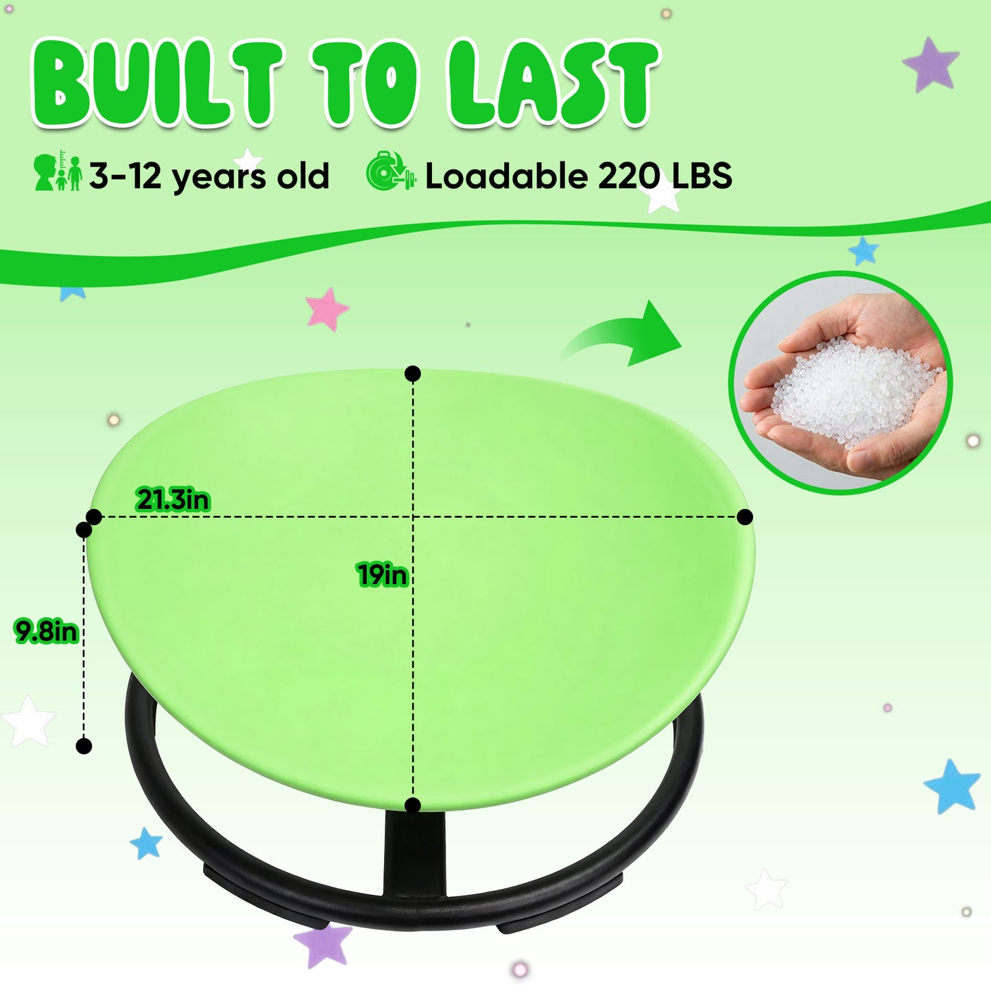 Spinning Chair for Autistic Kids, Sensory Spinner Seat for ADHD Children, 220 LBS Capacity, 360° Sit and Spin Chair with Non-Slip Metal Base, Suits for Coordination Balance Training, Green