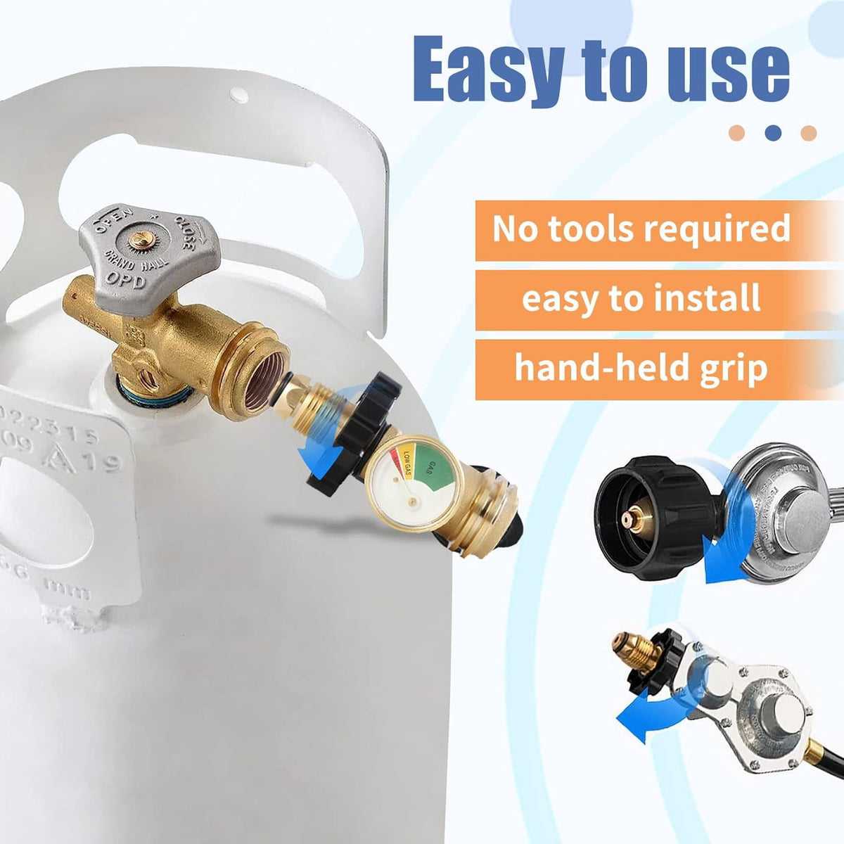 XWYXSTG Propane Tank Adapter with Gauge, Universal Fit POL Propane Tank Gauge Converts POL Gas Tank Service Valve to QCC1 / Type 1, Old to New Connection Type, Solid Brass