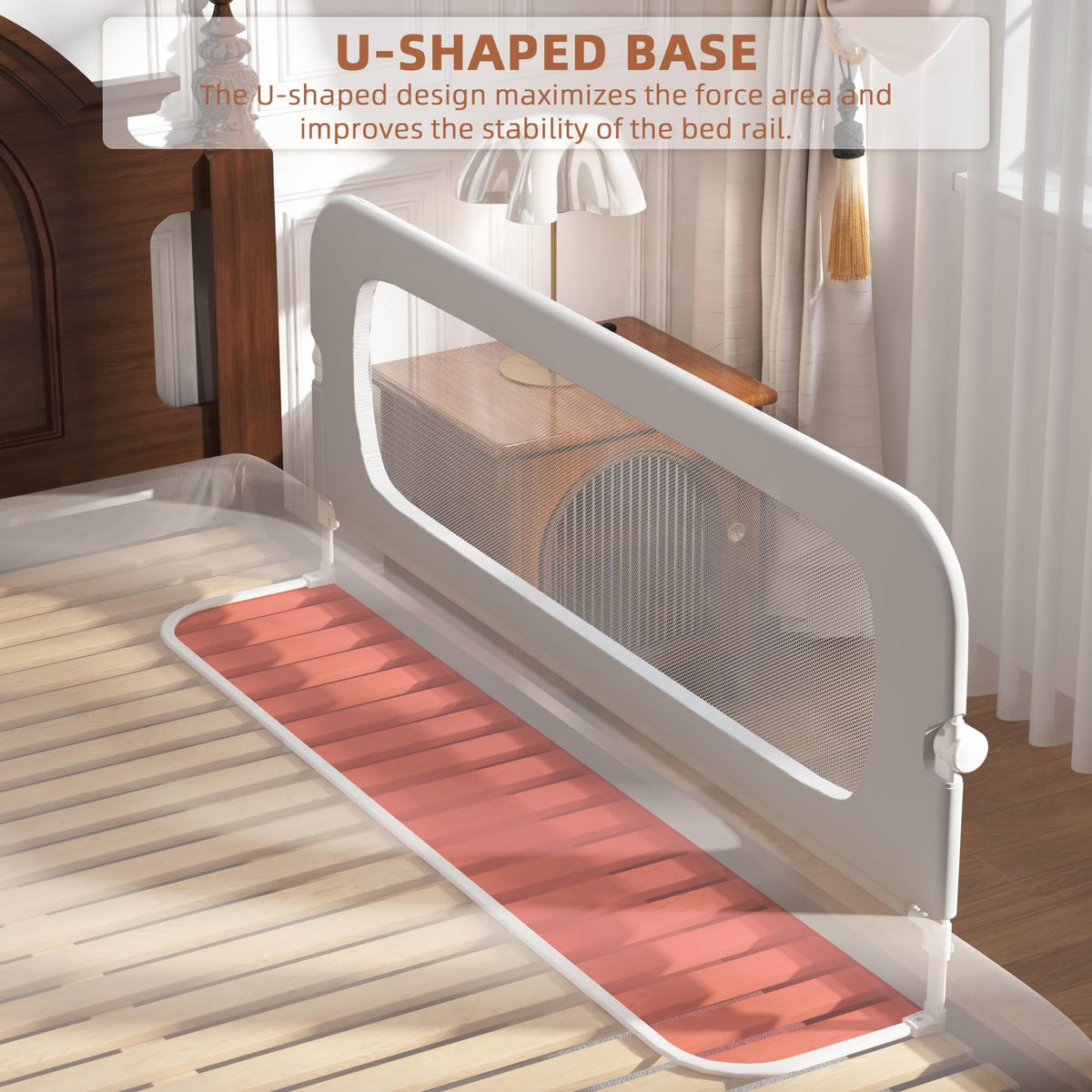 Vikua 46in Baby Bed Rail Height Adjustable Bed Safety Rail for Kids Guardrail with One-button Folding for Full, Queen and Adult Mattresses (Single Piece)