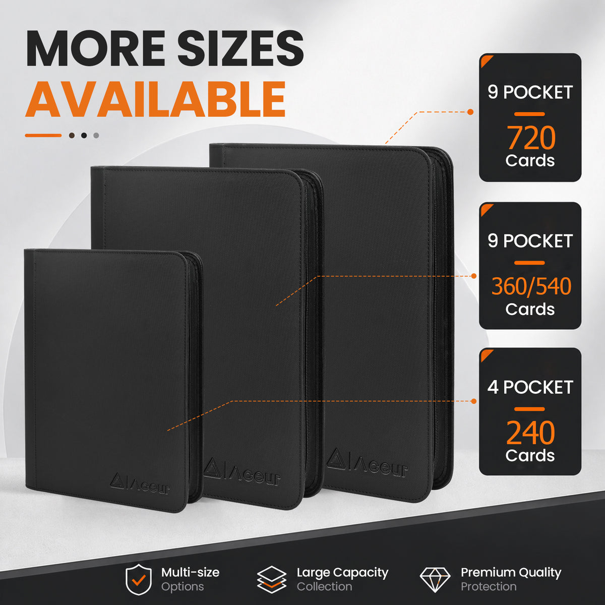 ACEUR Trading Card Binder with 720 Side Loading Pockets, 9 Pocket Trading Card Album, Premium PU Card Collection Folder for Sports & Game Cards