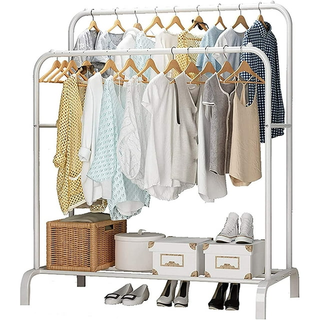 Clothes Rack Heavy Duty, Double Pole Multi-functional Bedroom Clothing Rack