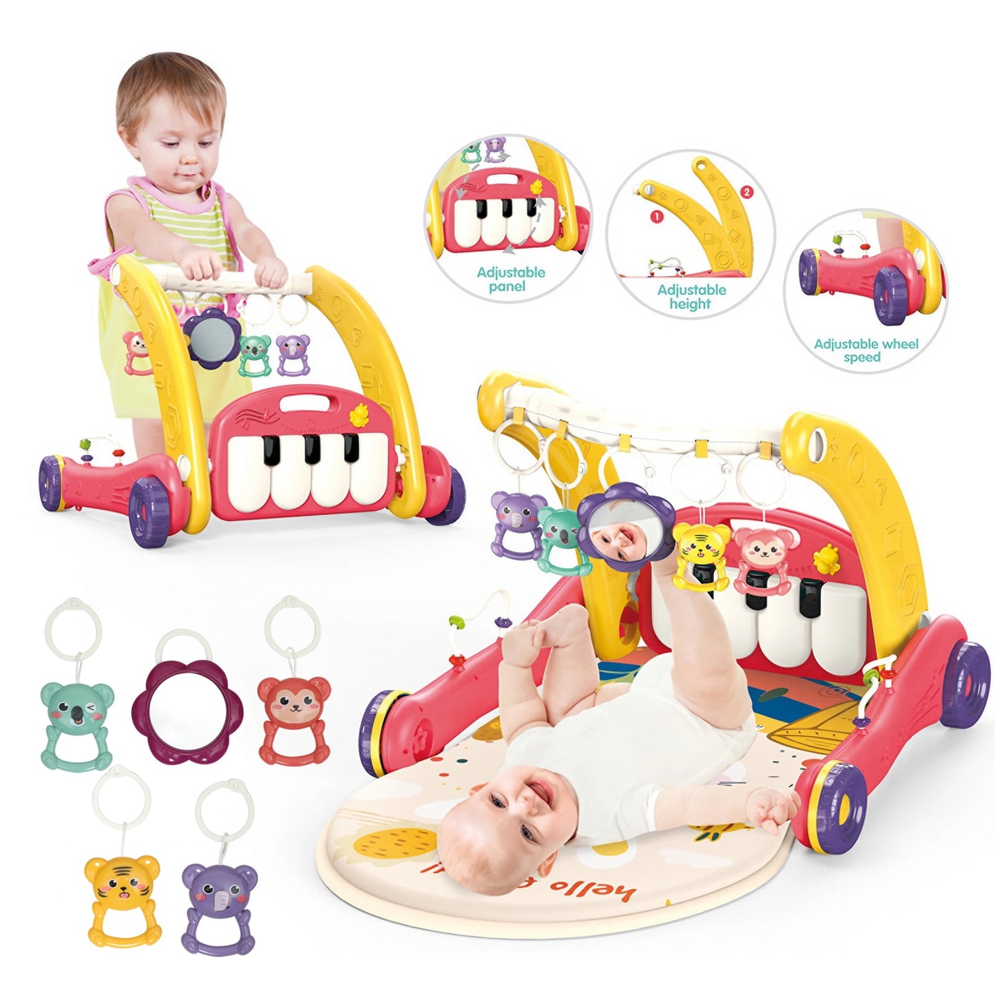 FOINWER Baby Gyms & Playmats,4 in 1 Kick and Play Piano Gym,Baby Walker,Baby Musical Activity Center,Unisex,Gift Box