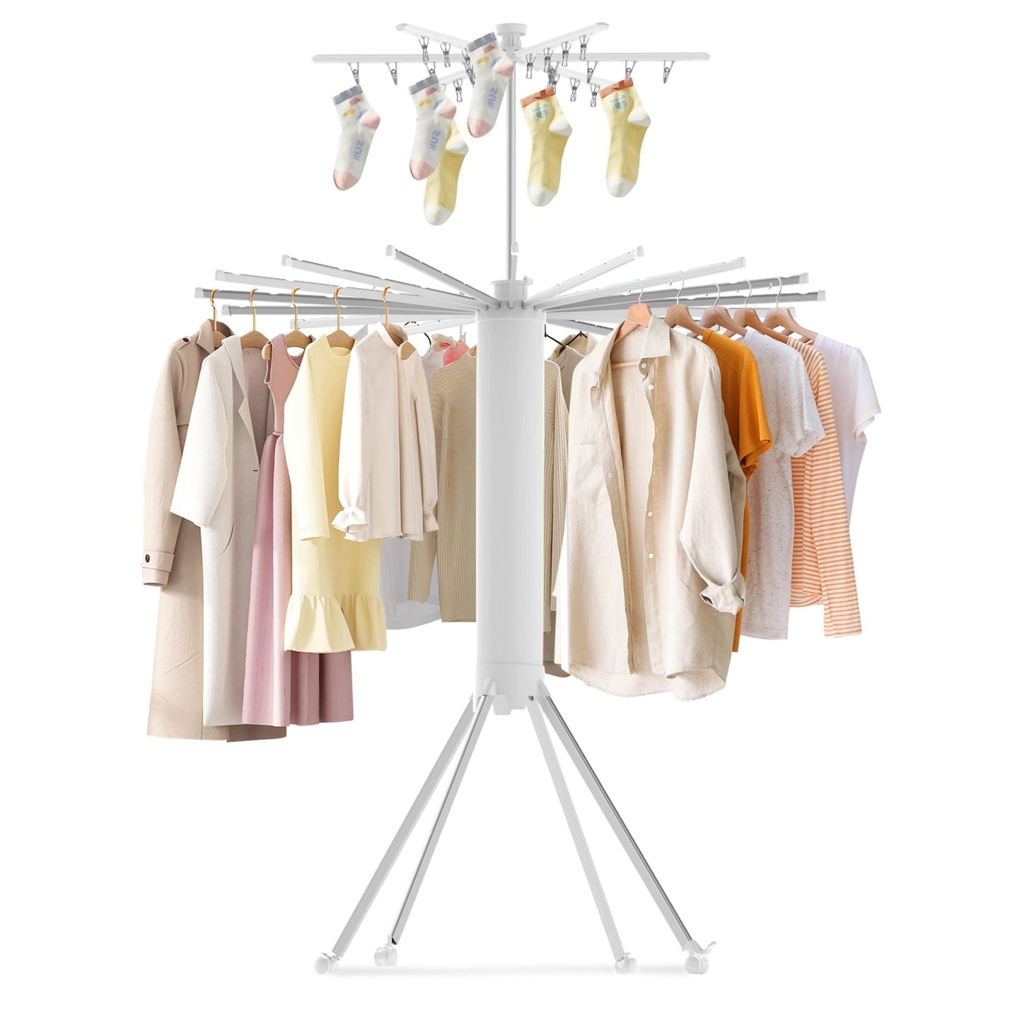 Flngr Clothes Drying Rack, Foldable and Portable Drying Rack, Suitable for Indoor, Outdoor, Poolside, Camping, Made of Aluminum Alloy Material, Double-Tier, White