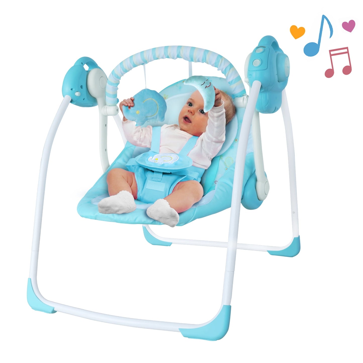 Foinwer Baby Swing,Compact Portable 6-Speed Baby Swings for infants with Music,Folds Easy,0-9 Months 6-25 lbs,Blue