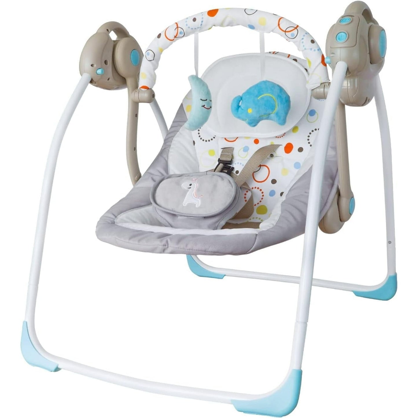Vikua Baby Swings for Ifants,6-Speed Portable Compact Baby Swing with Toys for 0-9 Months 6-25 lbs,Unisex,White Gray