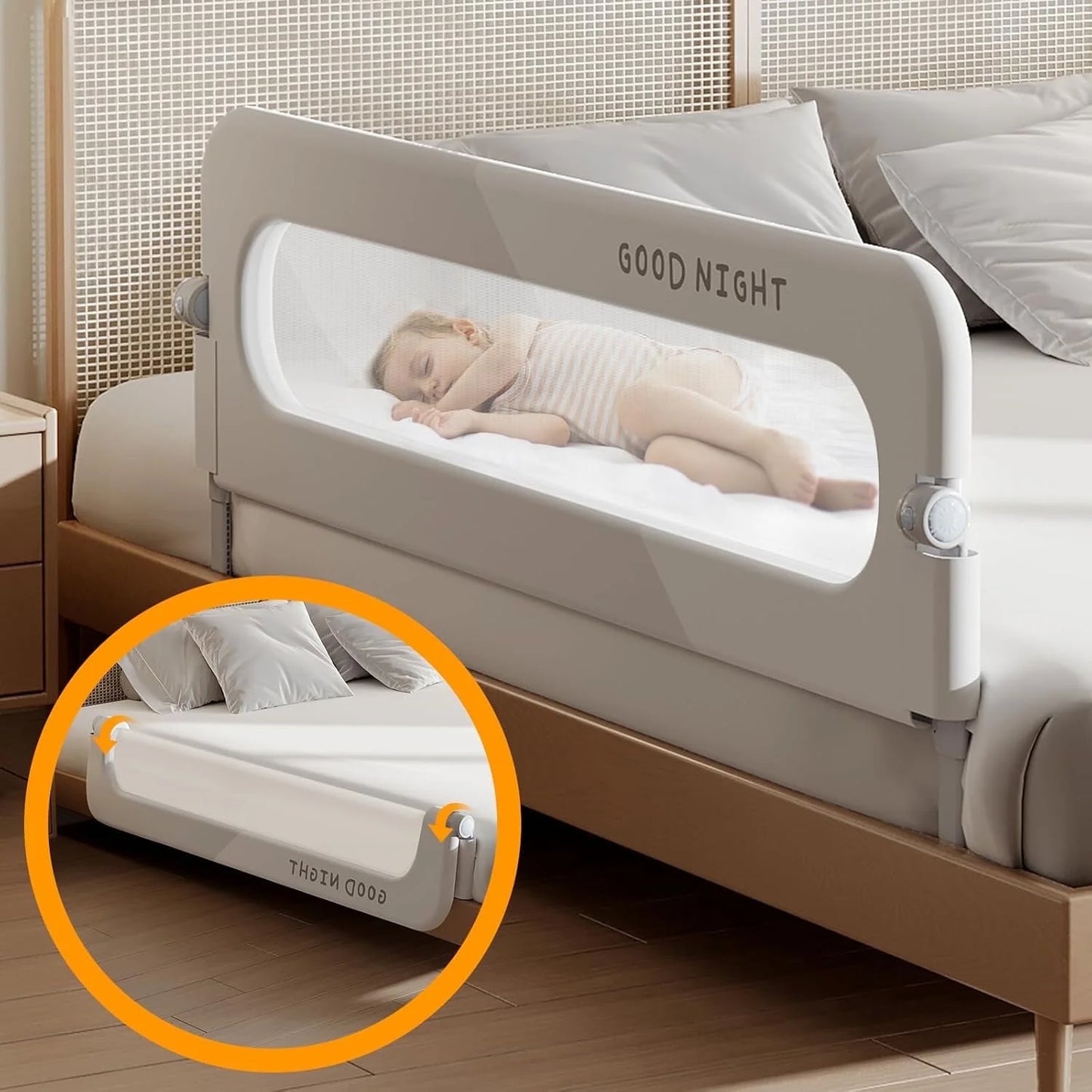 Baby Safety Rails Height Adjustable Bed Guardrail for Toddlers Single Piece