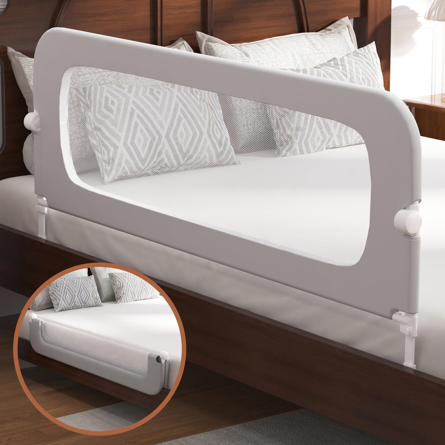Vikua 46in Baby Safety Rails Height Adjustable Bed Guardrail for Toddlers Single Piece