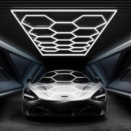 Hohnezl Hexagon Garage Lights, High Brightness 680W 6500K 86000 LM Honeycomb Hexagon Led Garage Light 5 Grid for Garage, Auto Beauty Shop, Warehouse, Gym, Basement etc.