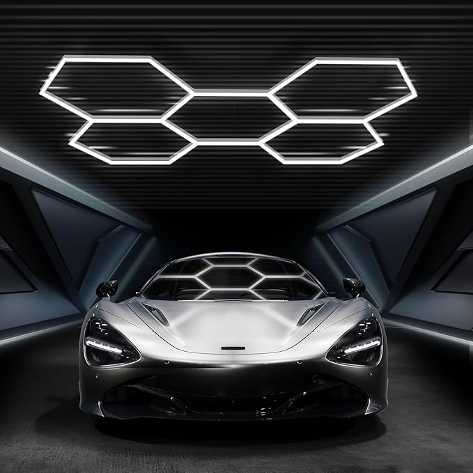 Hohnezl Hexagon Garage Lights, High Brightness 168W 6500K 18480 LM Honeycomb Hexagon Led Garage Light 5 Grid for Garage, Auto Beauty Shop, Warehouse, Gym, Basement etc.