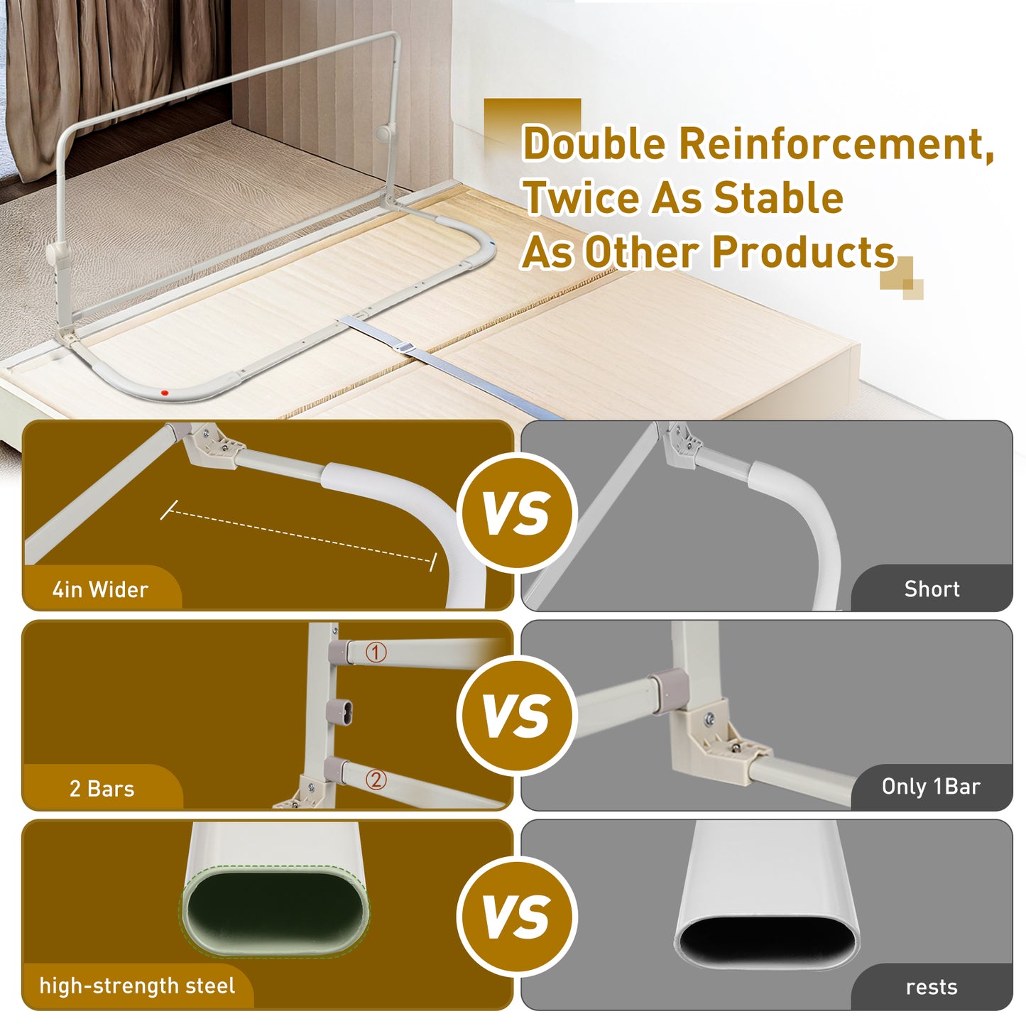 Vikua 46in Baby Safety Rails Height Adjustable Bed Guardrail for Toddlers Single Piece