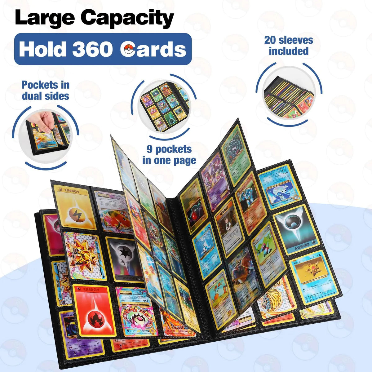 ACEUR Trading Card Binder with 360 Side Loading Pockets,9 Pockets Black Card Album Holder,High Qulity Card Folder for TGC,MTG, Baseball Cards, Yugioh