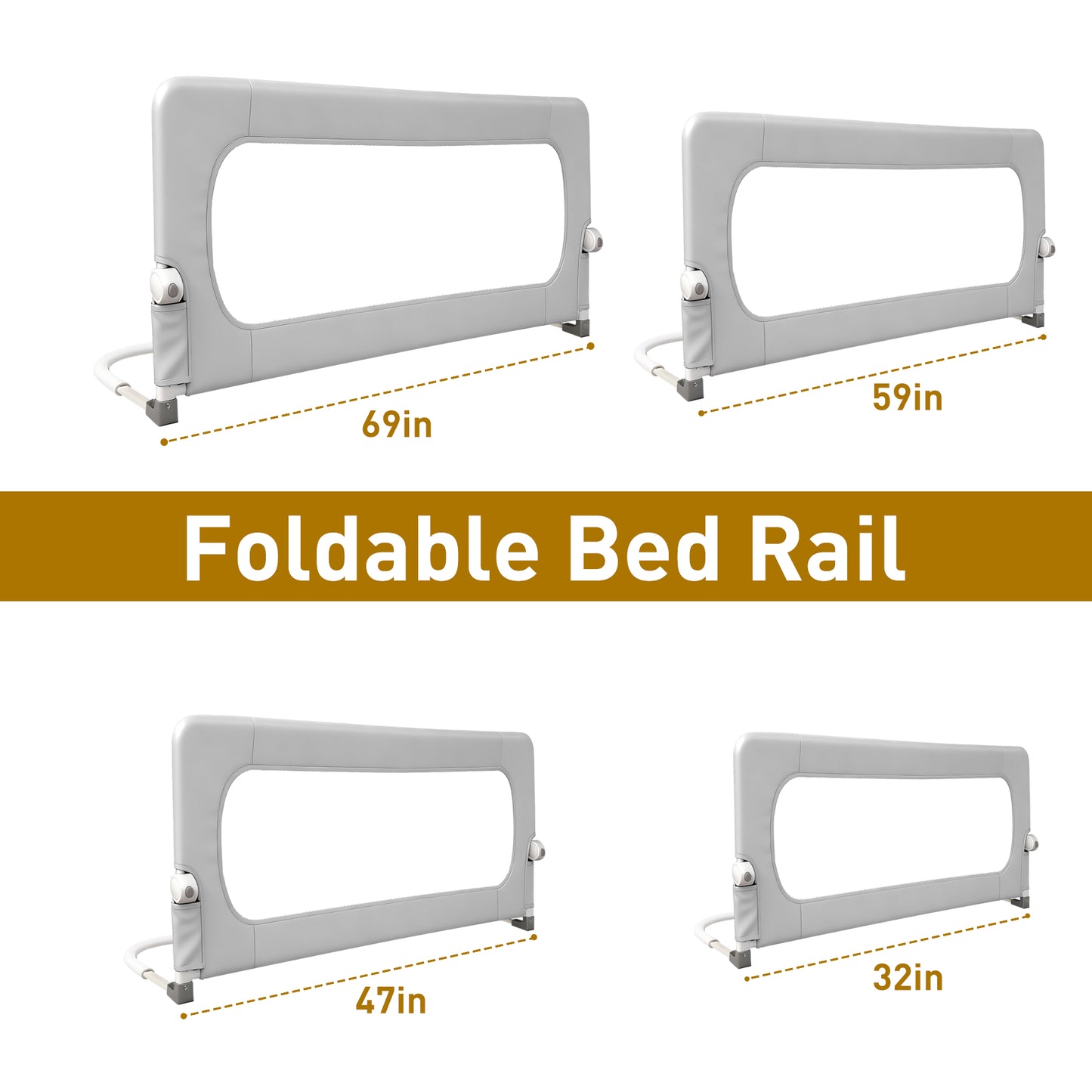 Vikua 46in Baby Safety Rails Height Adjustable Bed Guardrail for Toddlers Single Piece
