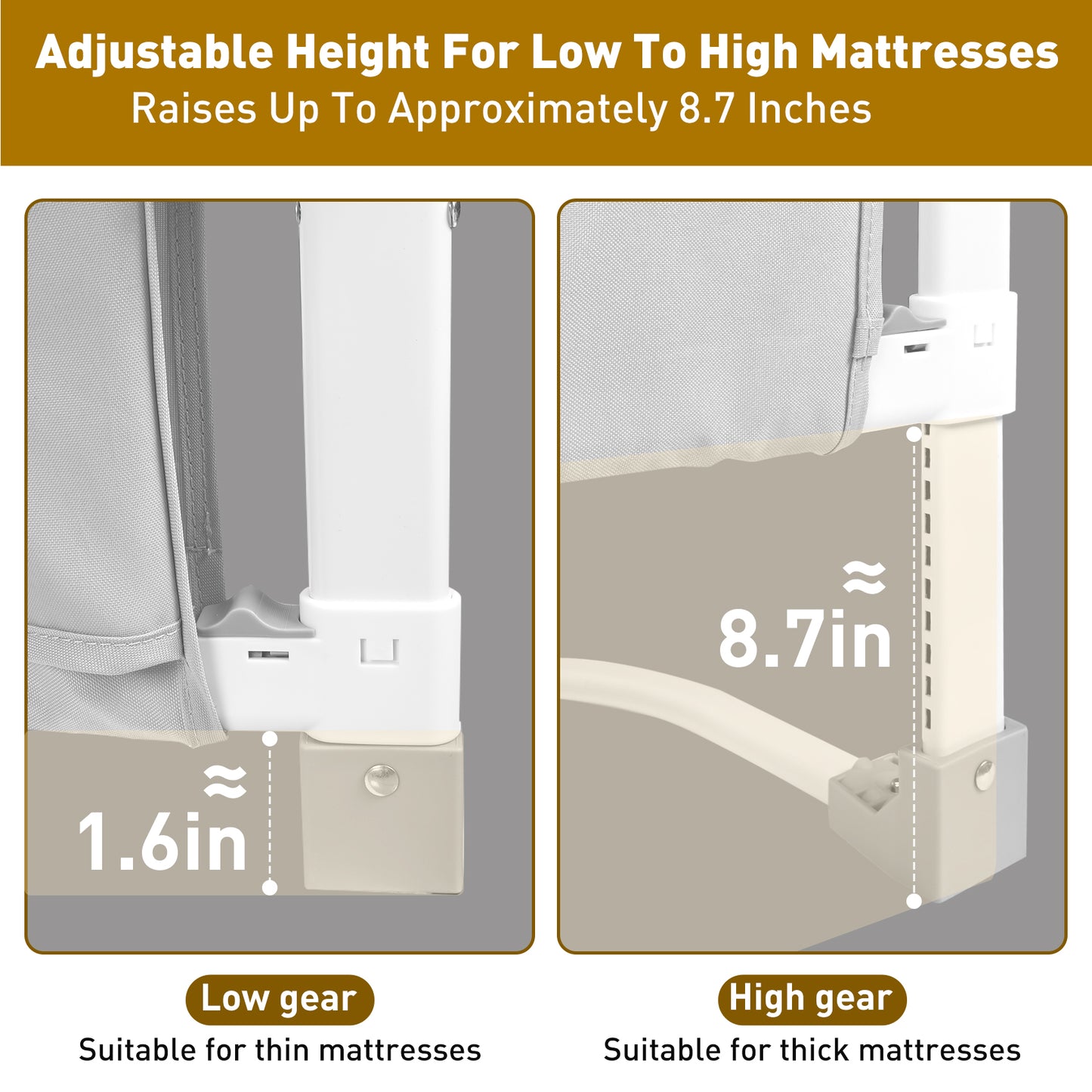 Vikua 46in Baby Safety Rails Height Adjustable Bed Guardrail for Toddlers Single Piece
