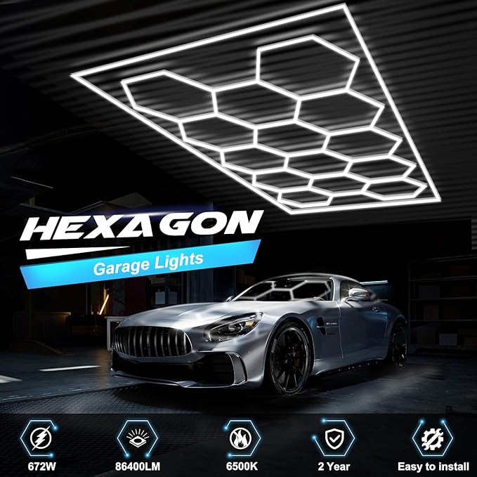 Hohnezl Hexagon Garage Lights, High Brightness 680W 6500K 86000 LM Honeycomb Hexagon Led Garage Light 5 Grid for Garage, Auto Beauty Shop, Warehouse, Gym, Basement etc.