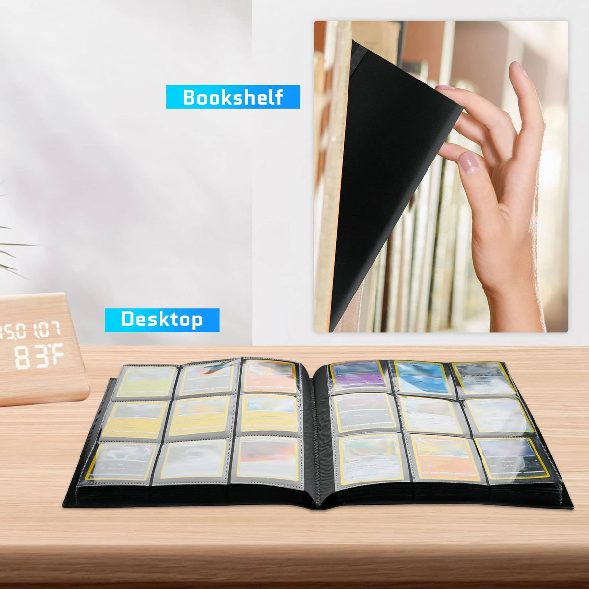 ACEUR Trading Card Binder with 360 Side Loading Pockets,9 Pockets Black Card Album Holder,High Qulity Card Folder for TGC,MTG, Baseball Cards, Yugioh