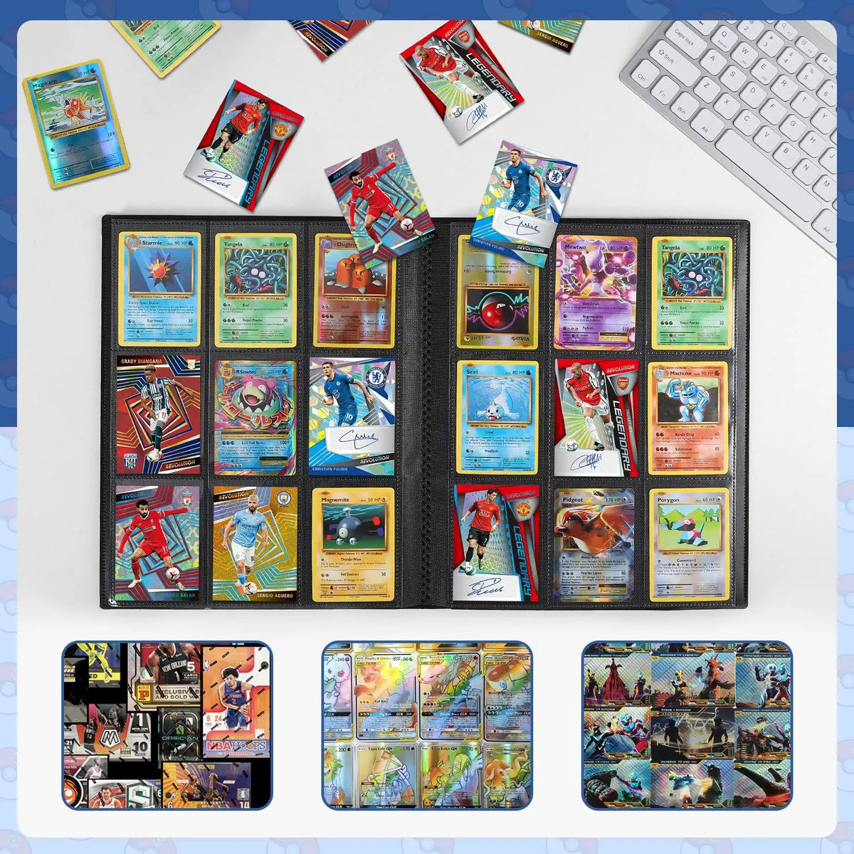 ACEUR Trading Card Binder with 360 Side Loading Pockets,9 Pockets Black Card Album Holder,High Qulity Card Folder for TGC,MTG, Baseball Cards, Yugioh