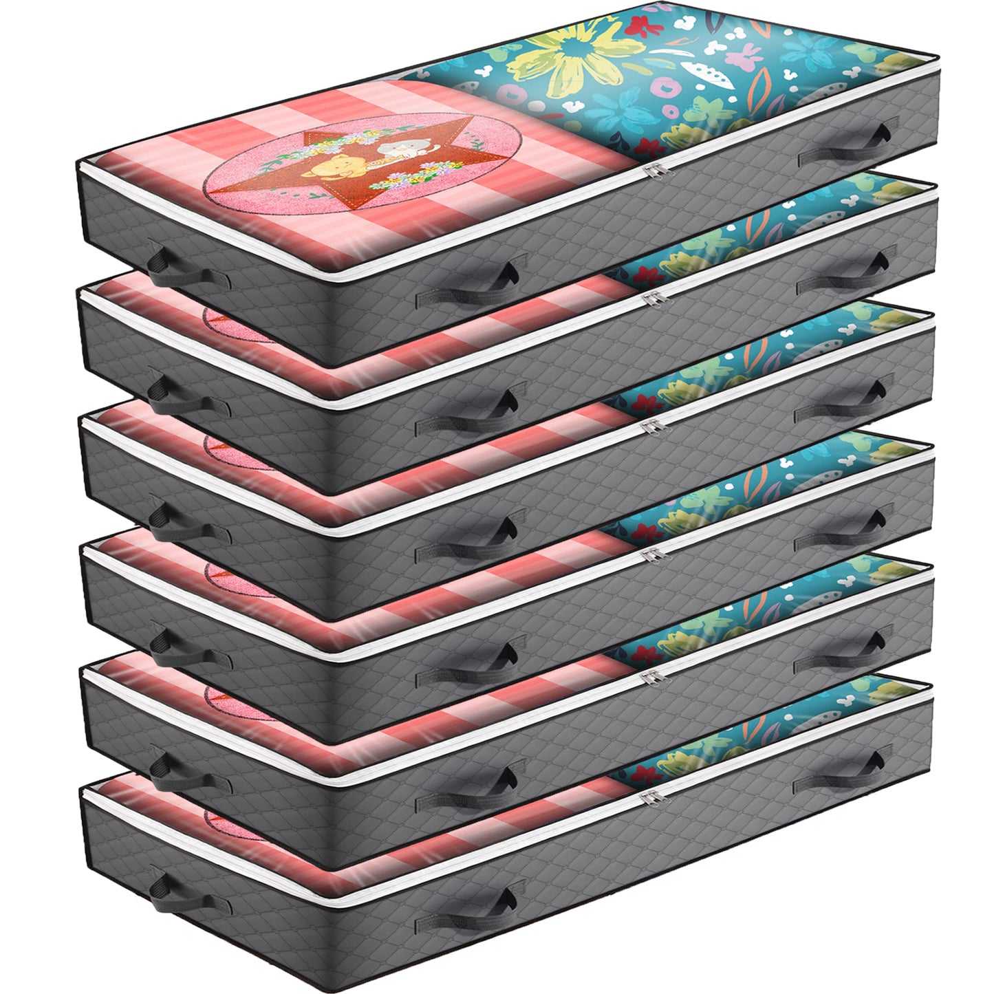 6 Pack Under Bed Storage Bags with Reinforced Handles,75L Visible Underbed Storage,Breathable Non-woven Closet Storage for Blanket