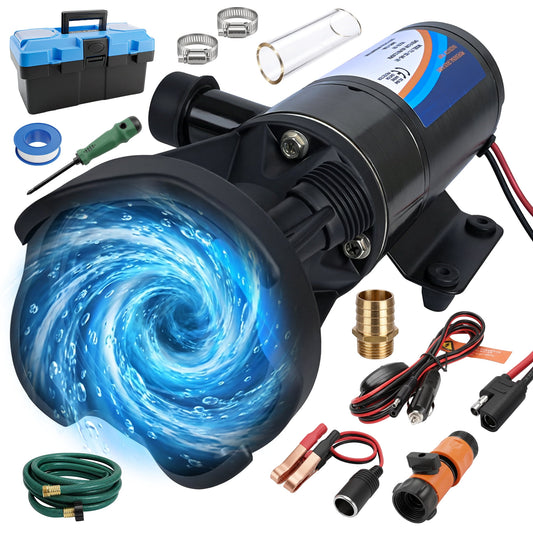 XWYXSTG 12 V RV Macerator Pump Kit,12GPM Portable Waste Pump for Class A/B/C RVs & Travel Trailers Kitchen Bathroom, w/Quick Release, Hose, Clamps, 15 Gal/Min (7-15A MOTOR)