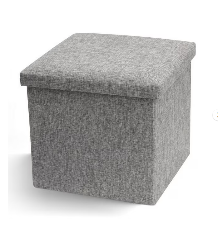 Aceur 12''x12''x12''Storage Ottoman Cube, Foldable Storage Boxes Footrest Step Stool, Padded Seat for Dorm Living Room, Space-Saving Storage Box,Gray