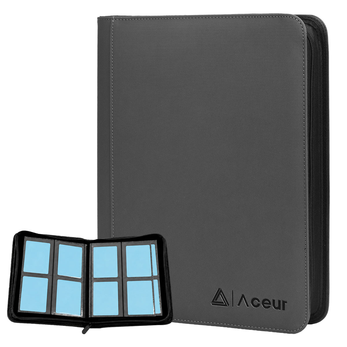 ACEUR Trading Card Binder with 240 Side Loading Pockets, 4 Pocket Trading Card Album Folder for Sport Cards, Game Cards, Gray
