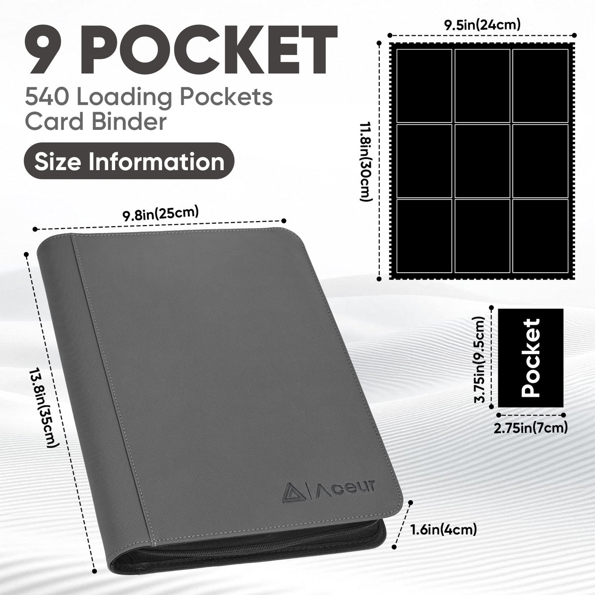 ACEUR Trading Card Binder with 540 Side Loading Pockets, 9 Pocket Trading Card Album Folder for Sport Cards, Game Cards