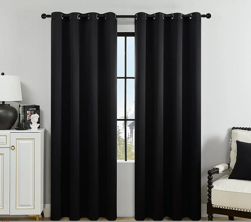 FOINWER Blackout Curtain Bedroom Curtains 52x84 inch for Living Room, Black,2 Pcs