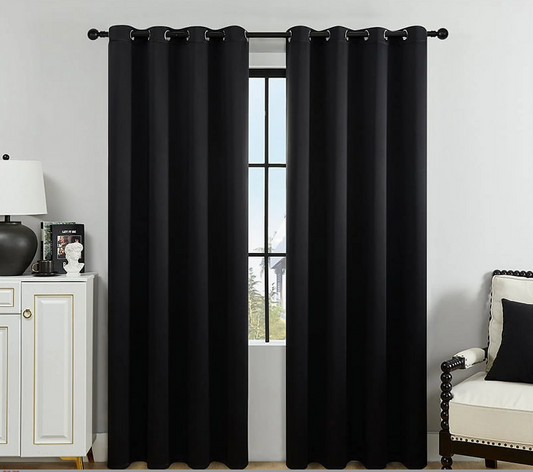 FOINWER Blackout Curtain Bedroom Curtains 52x84 inch for Living Room, Black,2 Pcs