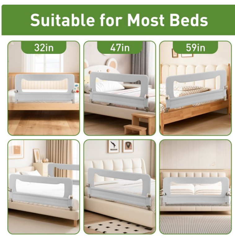 VIKUA 32in Baby Bed Rail, Swing Down Bed Rail for Toddlers, Toddler Bed Rails for, Twin, Full, Bed Guard Rail for Toddlers, Grey