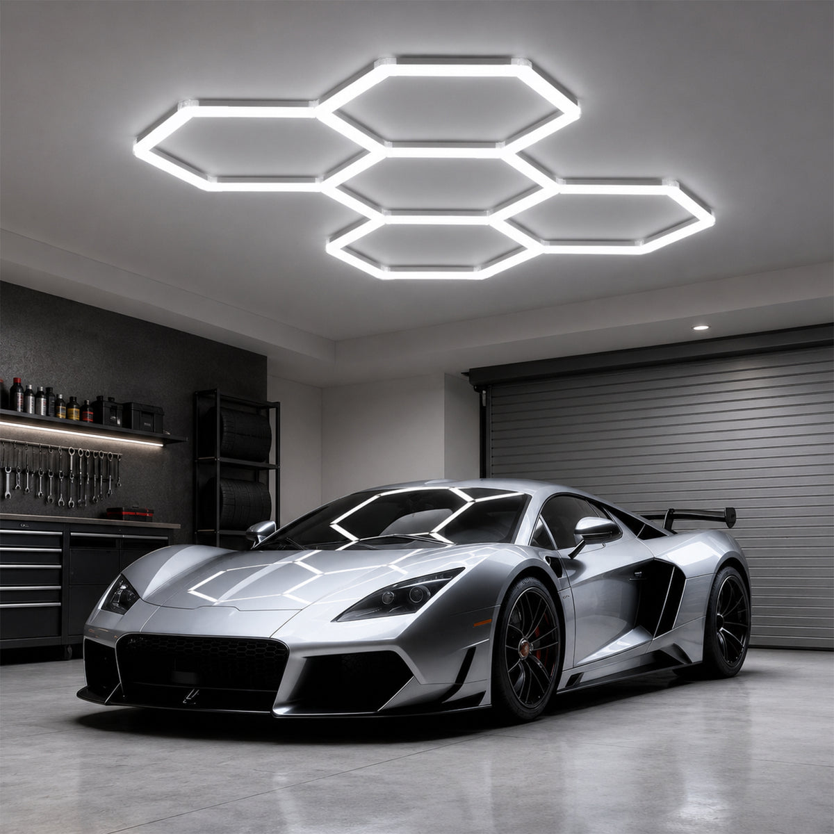 Hohnezl Hexagon Garage Lights, High Brightness 192W 6500K 21000 LM Honeycomb Light, 5 hex Garage light for Warehouse, Gym, Basement, Auto Beauty Shop