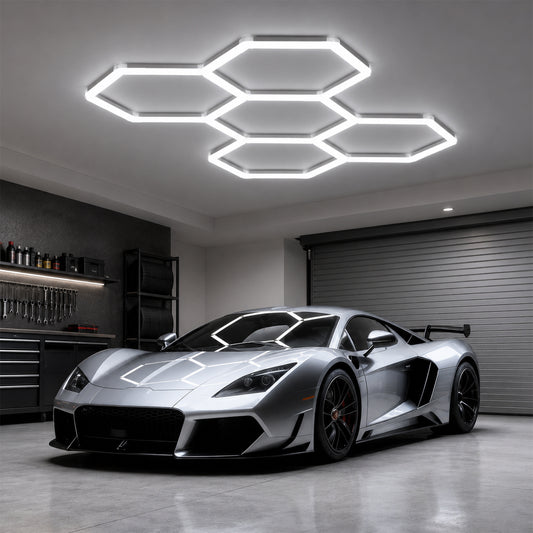 Hohnezl Hexagon Garage Lights, High Brightness 192W 6500K 21000 LM Honeycomb Light, 5 hex Garage light for Warehouse, Gym, Basement, Auto Beauty Shop