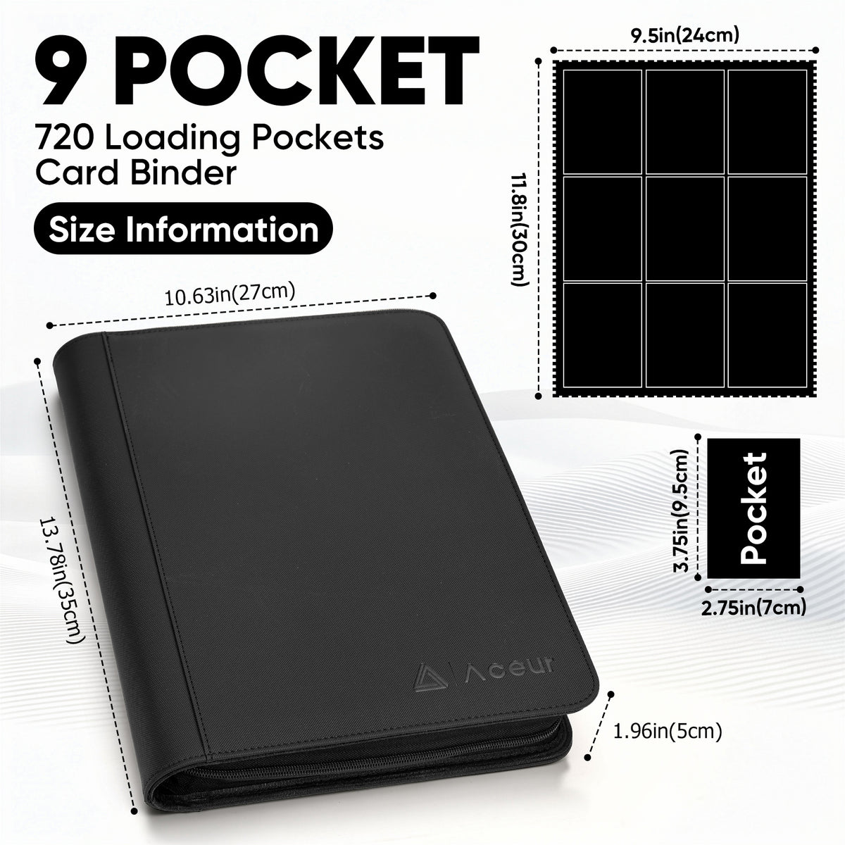 ACEUR Trading Card Binder with 720 Side Loading Pockets, 9 Pocket Trading Card Album, Premium PU Card Collection Folder for Sports & Game Cards