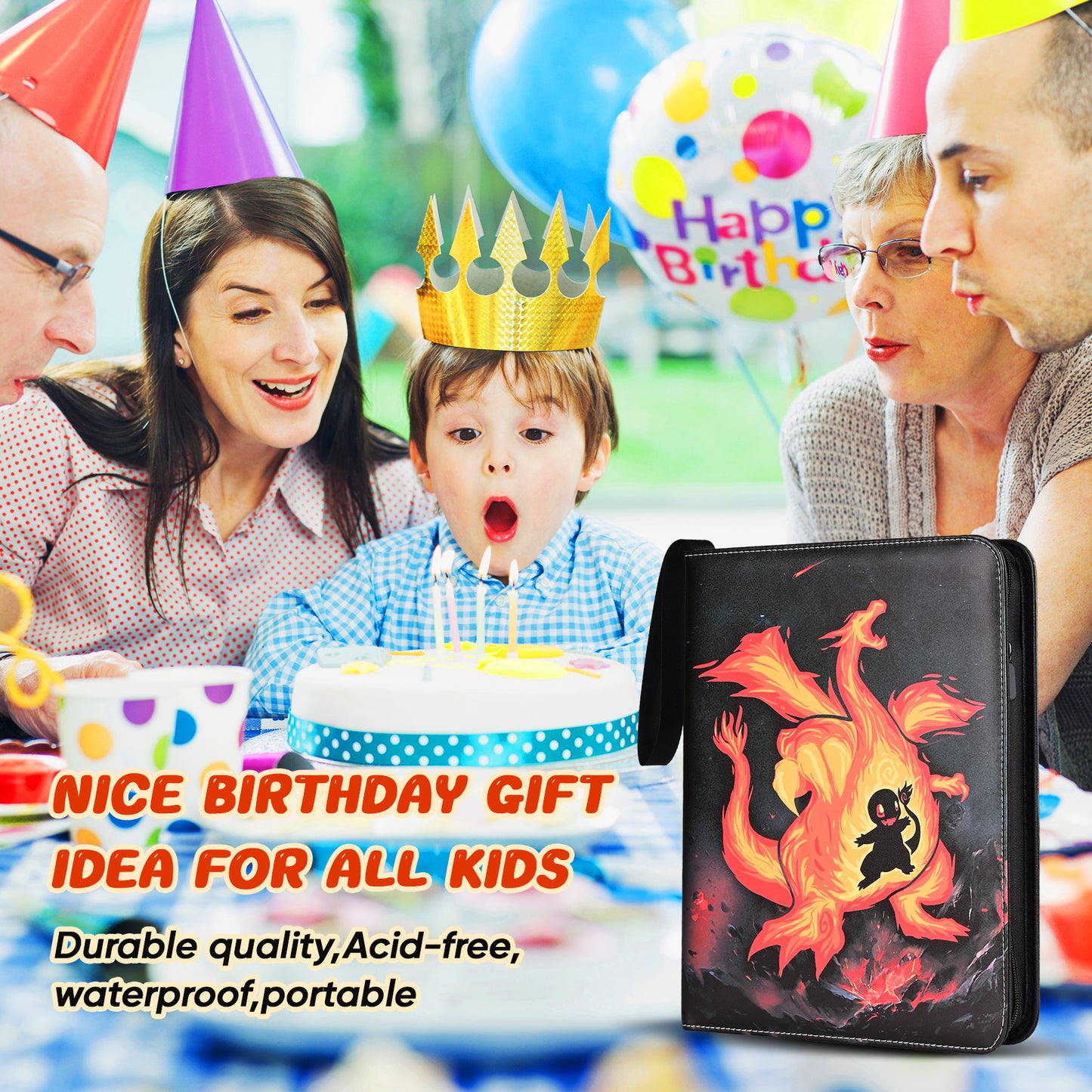 Iococee 9 Pocket Card Binder,720 Double Sided Pocket PU Collection Binder,Waterproof Trading Card Album Holder,Zip Card Folder for YuGiOh, MTC, TCG, Game Cards & Sports Cards