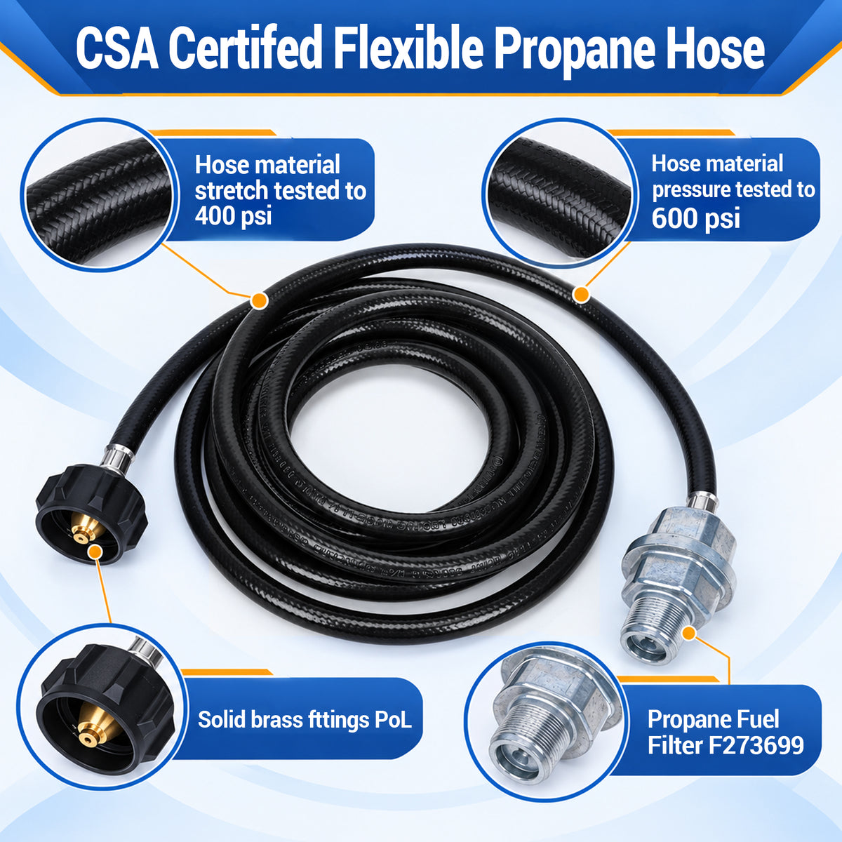 XWYXSTG 12FT F273699 Propane Fuel Filter with Hose, CSA Certified