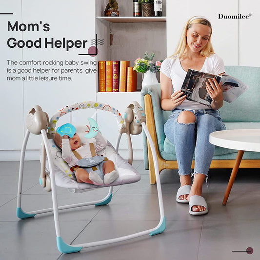 Baby Swings for Ifants,6-Speed Portable Compact Baby Swing with Toys for 0-9 Months 6-25 lbs,Unisex,White Gray