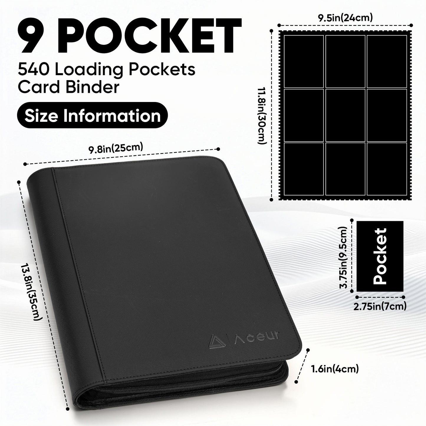 ACEUR Trading Card Binder with 540 Side Loading Pockets, 9 Pocket Trading Card Album Folder for Sport Cards, Game Cards