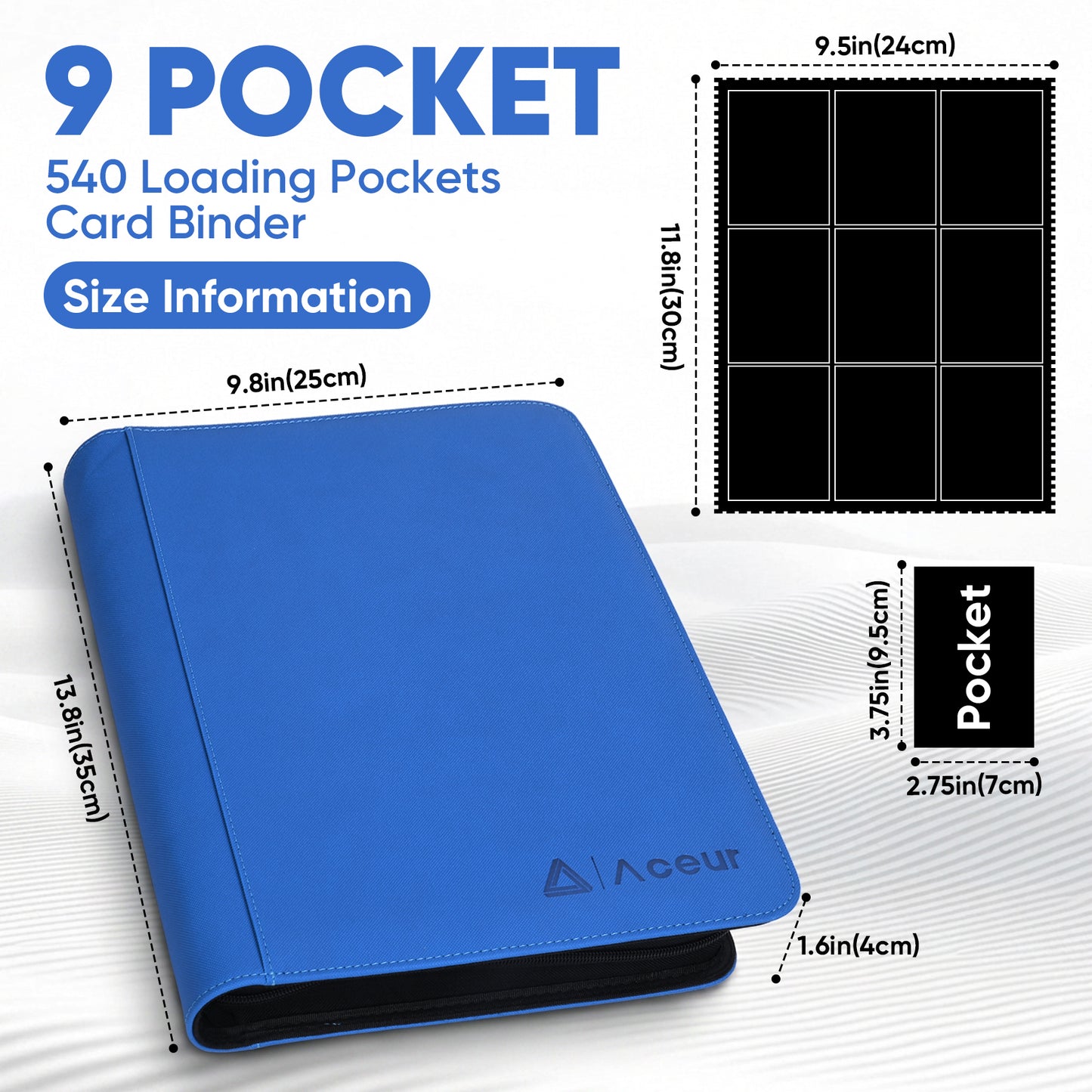ACEUR Trading Card Binder with 540 Side Loading Pockets, 9 Pocket Trading Card Album Folder for Sport Cards, Game Cards