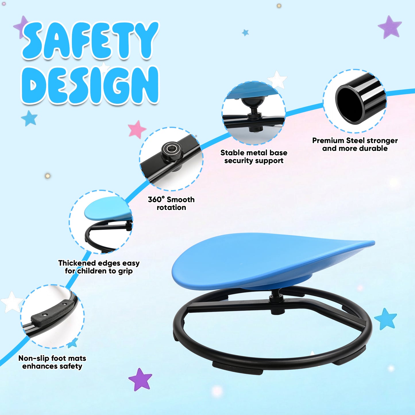 Spinning Chair for Autistic Kids, Sensory Spinner Seat for ADHD Children, 220 lbs Capacity, 360° Sit and Spin Chair with Non-Slip Metal Base, Suits for Coordination Balance Training, Blue