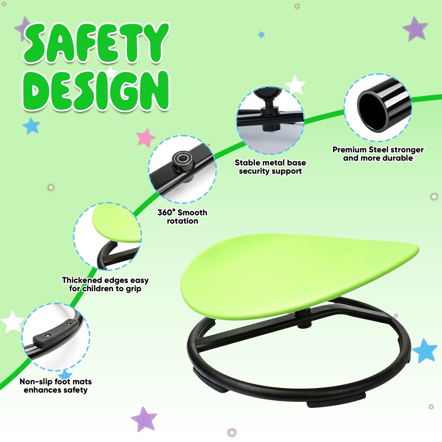 Spinning Chair for Autistic Kids, Sensory Spinner Seat for ADHD Children, 220 LBS Capacity, 360° Sit and Spin Chair with Non-Slip Metal Base, Suits for Coordination Balance Training, Green