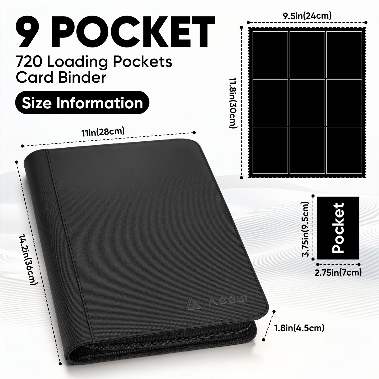 ACEUR Trading Card Binder with 720 Side Loading Pockets, 9 Pocket Trading Card Album Folder for Sport Cards, Game Cards