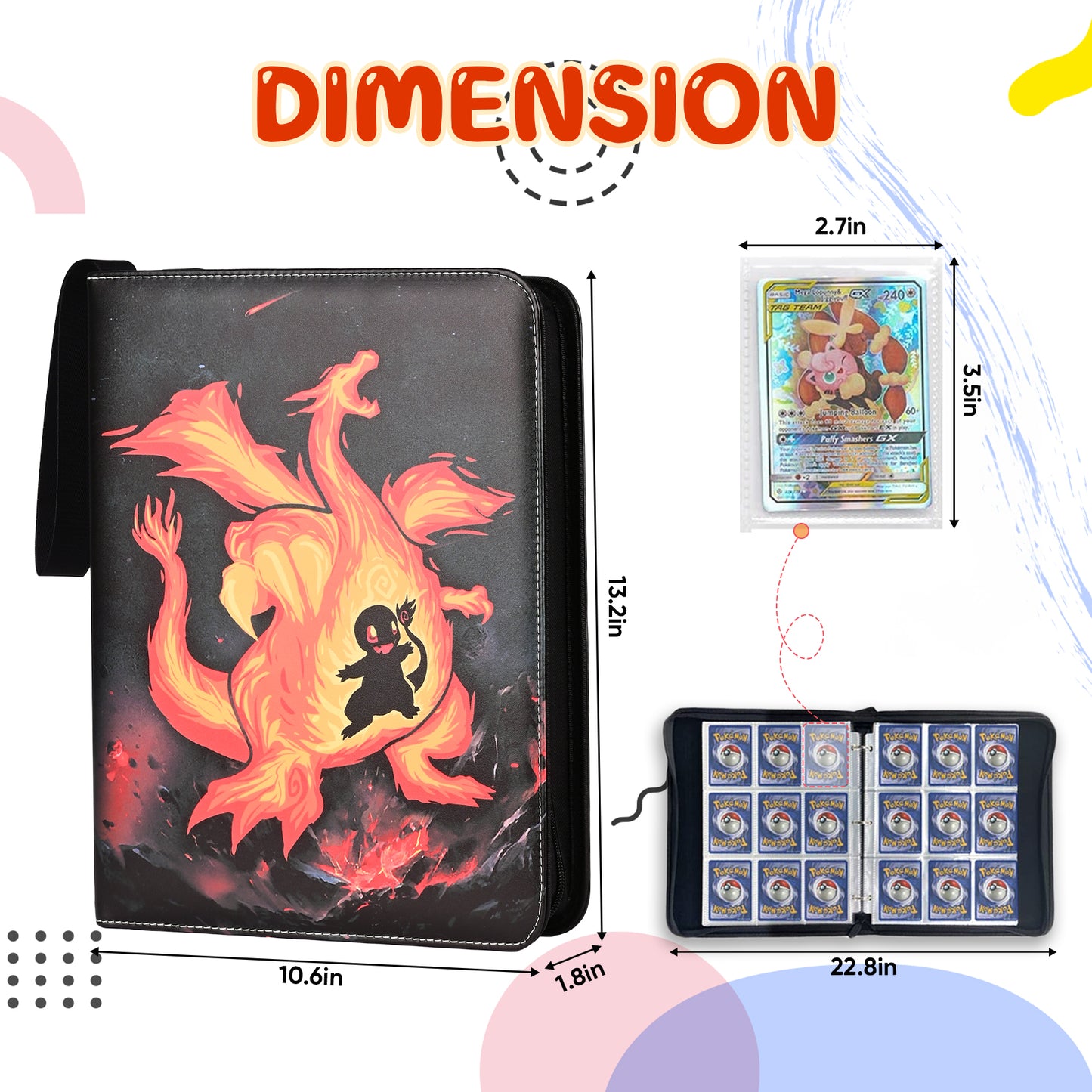 Iococee 9 Pocket Card Binder,720 Double Sided Pocket PU Collection Binder,Waterproof Trading Card Album Holder,Zip Card Folder for YuGiOh, MTC, TCG, Game Cards & Sports Cards