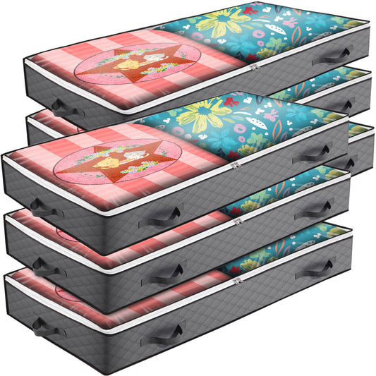 ACEUR 6 Pack Under Bed Storage Bags with Reinforced Handles,90L Visible Underbed Storage with Zips,Foldable Breathable Non-woven Closet Storage for Blanket,Pillows,Comforters and Quilts