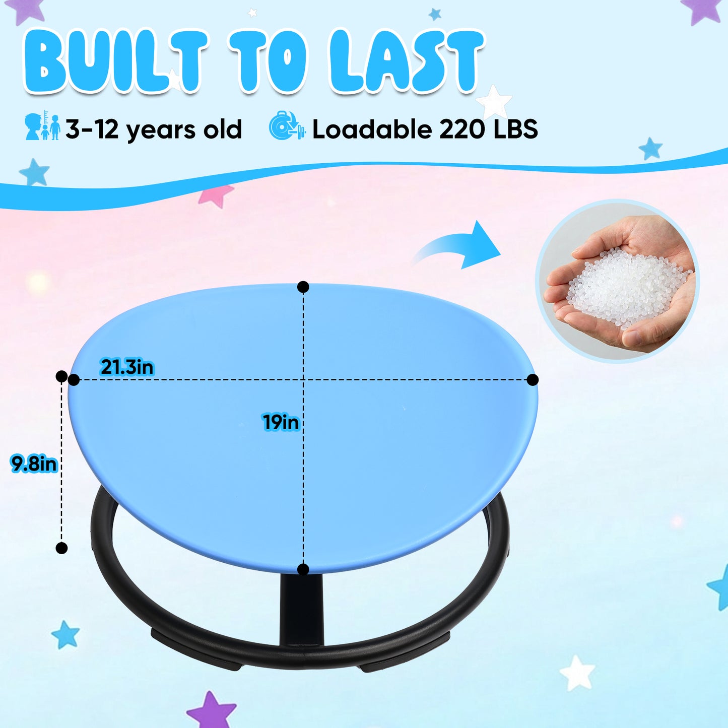 Spinning Chair for Autistic Kids, Sensory Spinner Seat for ADHD Children, 220 lbs Capacity, 360° Sit and Spin Chair with Non-Slip Metal Base, Suits for Coordination Balance Training, Blue