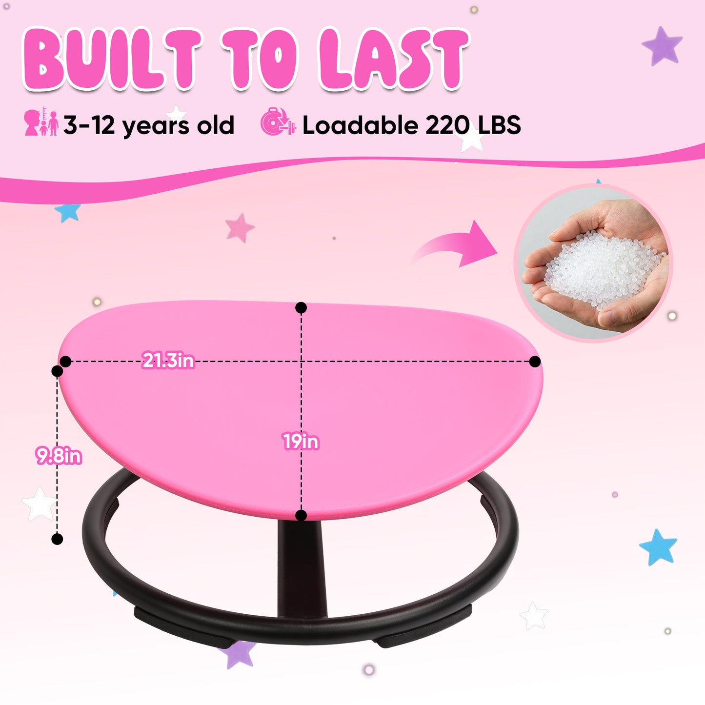 Spinning Chair for Autistic Kids, Sensory Spinner Seat for ADHD Children, 220 LBS Capacity, 360° Sit and Spin Chair with Non-Slip Metal Base, Suits for Coordination Balance Training, Pink