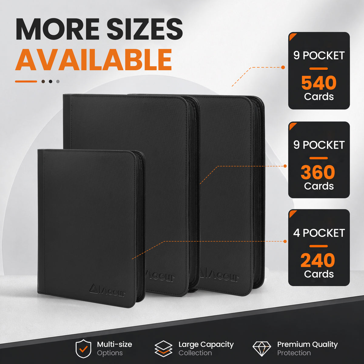 ACEUR Trading Card Binder with 540 Side Loading Pockets, 9 Pocket Trading Card Album Folder for Sport Cards, Game Cards, Black