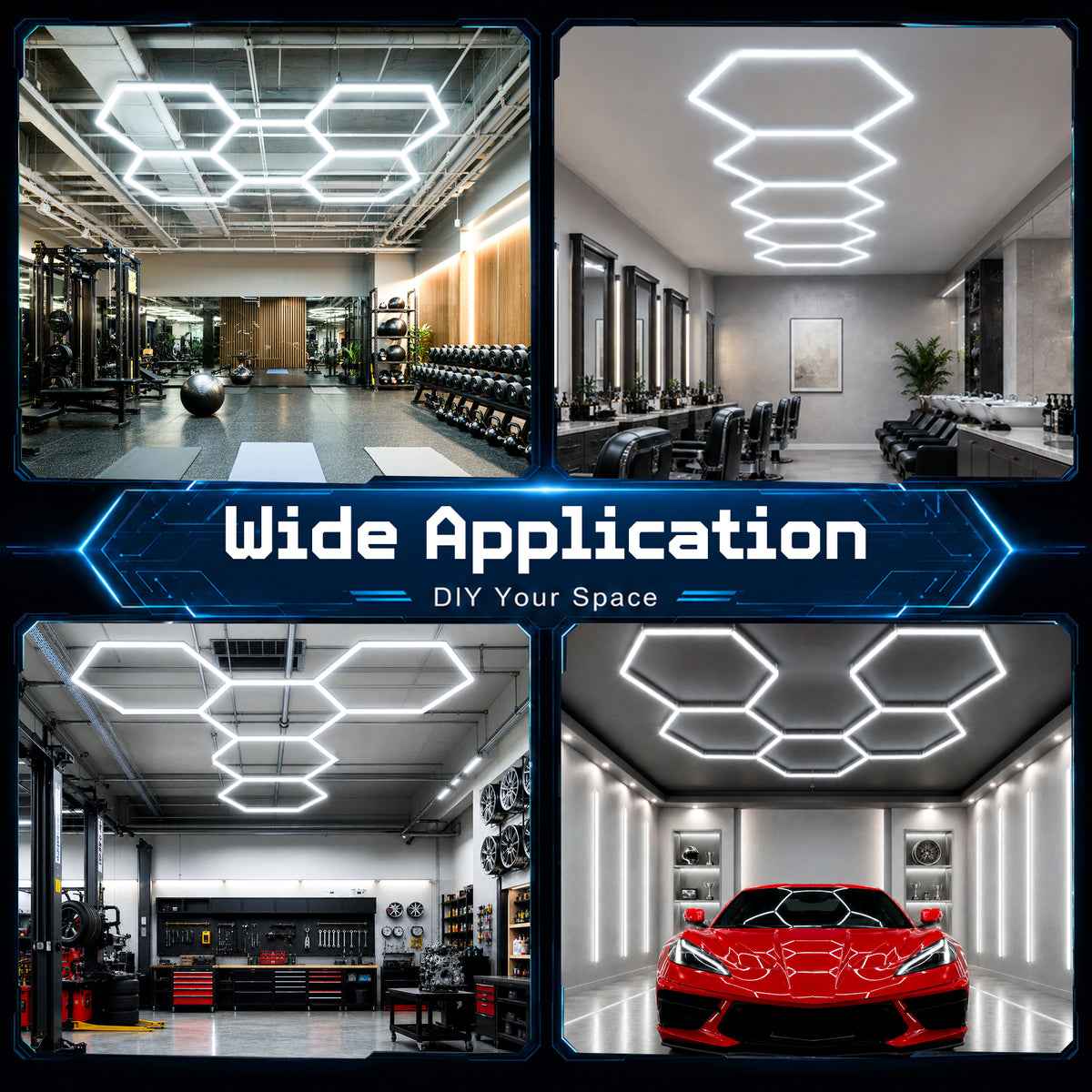 Hohnezl Hexagon Garage Lights, High Brightness 192W 6500K 21000 LM Honeycomb Light, 5 hex Garage light for Warehouse, Gym, Basement, Auto Beauty Shop