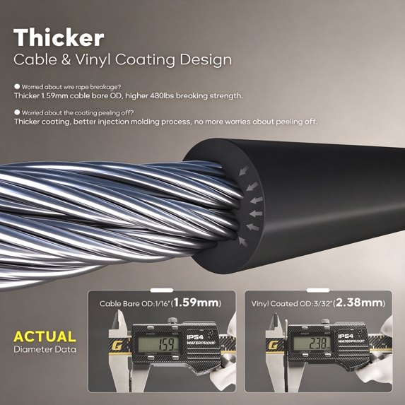 XWYXSTG Black Wire Rope, 1/16 100ft 304 Stainless Steel Overmolded to 3/32 inch with Crimping Sleeves for String Light Hanging, Clotheslines and Trellises